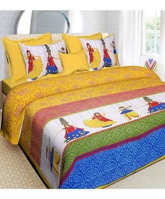 Premium Cotton Flat Bedsheet Rajasthani Jaipuri Traditional Queen Size Double Bed Sheet with 2 Pillow Covers (84 X 92) 1
