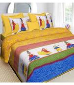 Premium Cotton Flat Bedsheet Rajasthani Jaipuri Traditional Queen Size Double Bed Sheet with 2 Pillow Covers (84 X 92)