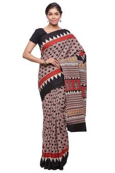 Black printed cotton saree with blouse