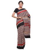Black printed cotton saree with blouse