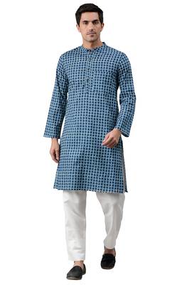 Blue printed cotton men kurtas 1