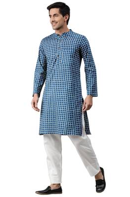 Blue printed cotton men kurtas 2