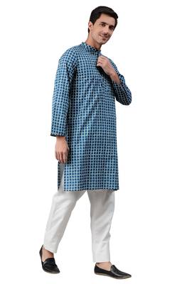 Blue printed cotton men kurtas 3