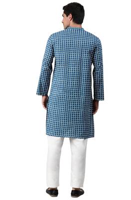 Blue printed cotton men kurtas 4