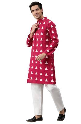 Maroon printed cotton men kurtas 1