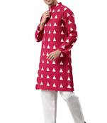 Maroon printed cotton men kurtas