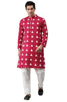 Maroon printed cotton men kurtas 2