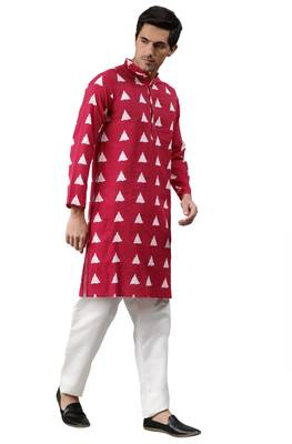 Maroon printed cotton men kurtas 3