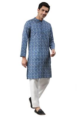 Blue printed cotton men kurtas 1