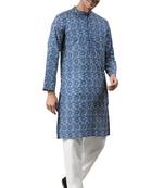 Blue printed cotton men kurtas
