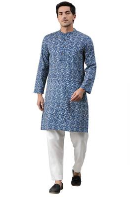 Blue printed cotton men kurtas 2
