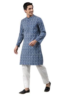 Blue printed cotton men kurtas 3
