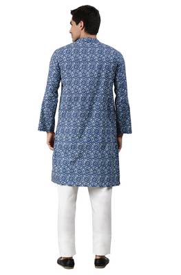 Blue printed cotton men kurtas 4