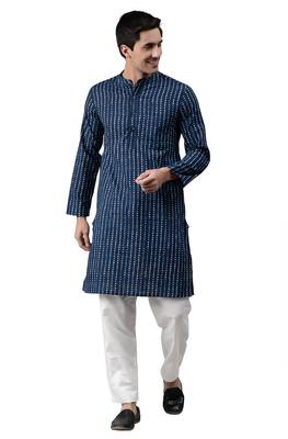 Blue printed cotton men kurtas 2