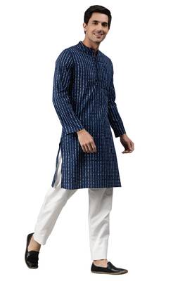 Blue printed cotton men kurtas 3