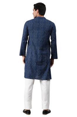 Blue printed cotton men kurtas 4