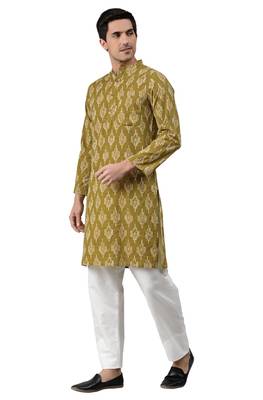 Green printed cotton men kurtas 1
