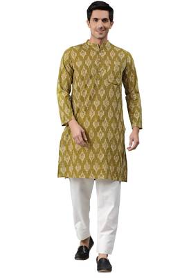 Green printed cotton men kurtas 2