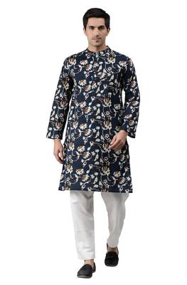 Blue printed cotton men kurtas 1