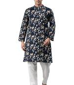 Blue printed cotton men kurtas