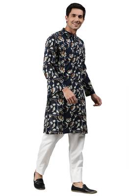 Blue printed cotton men kurtas 3