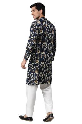 Blue printed cotton men kurtas 4