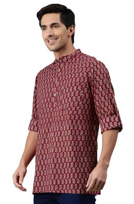 Maroon printed cotton men kurtas 1