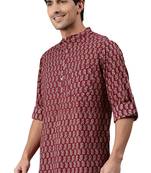 Maroon printed cotton men kurtas