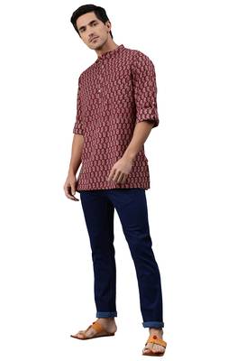Maroon printed cotton men kurtas 2