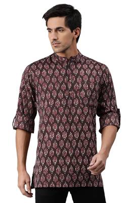 Brown printed cotton men kurtas 1
