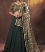 Green thread embroidery georgette semi stitched wedding & party lehenga