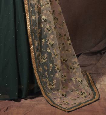 Green thread embroidery georgette semi stitched wedding & party lehenga 4