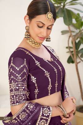 Adorable Wine Embroidered Georgette & Net Semi stitched Lehenga 3