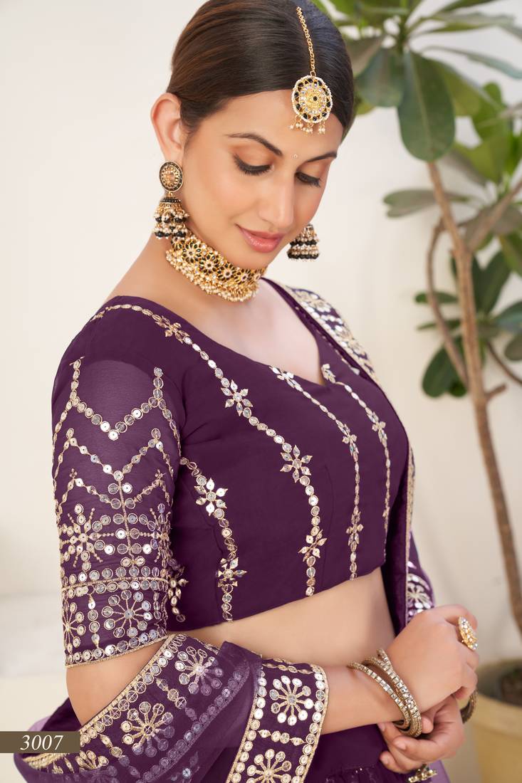 Adorable Wine Embroidered Georgette & Net Semi stitched Lehenga