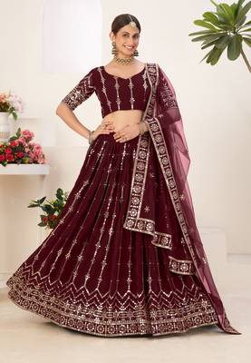 Mesmerizing Maroon embroidered georgette & net fabric lehenga choli for bride 1