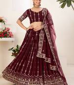 Mesmerizing Maroon embroidered georgette & net fabric lehenga choli for bride