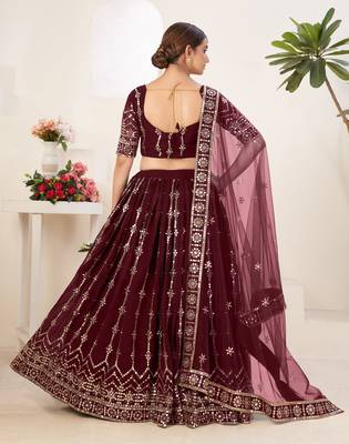 Mesmerizing Maroon embroidered georgette & net fabric lehenga choli for bride 4