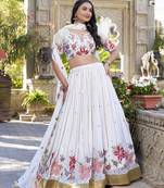 White sequins and thread embroidered georgette indian wedding stitched lehenga dress