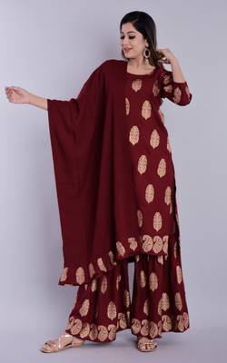Maroon printed rayon salwar 1