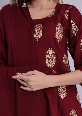 Maroon printed rayon salwar 5