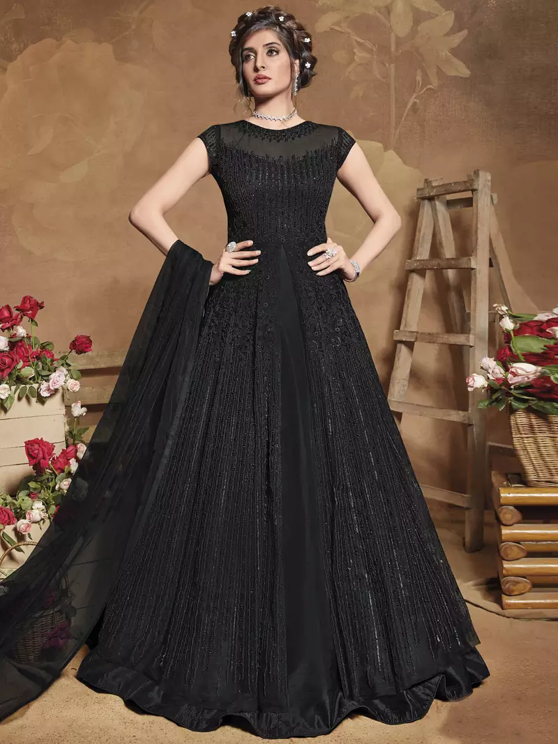 Black embroidered net salwar