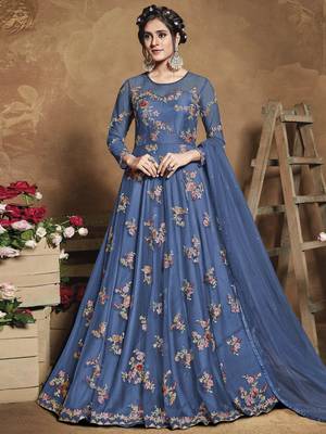 Blue embroidered net salwar 1