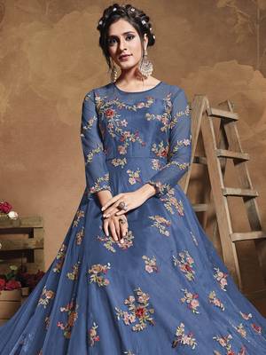Blue embroidered net salwar 2