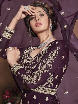 Wine embroidered net salwar 2