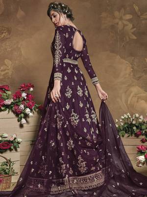 Wine embroidered net salwar 3