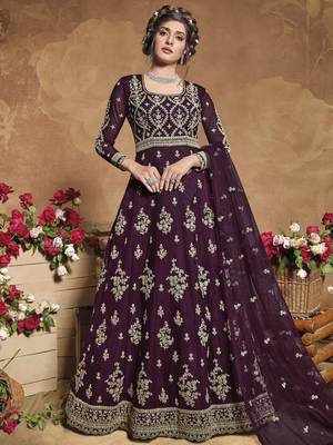 Wine embroidered net salwar 1