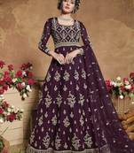 Wine embroidered net salwar