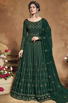 Green embroidered net salwar