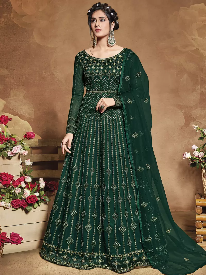 Green embroidered net salwar