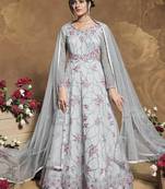 Grey embroidered net salwar